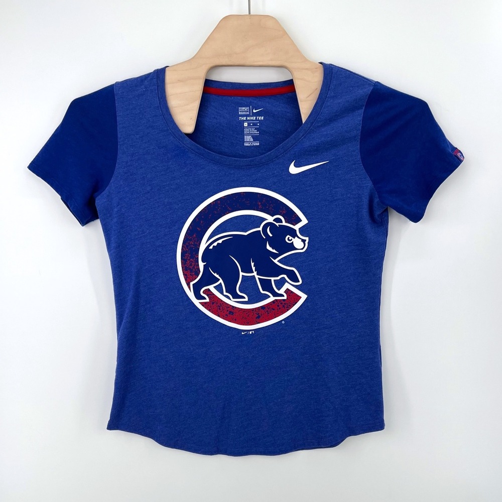 Nike Chicago Cubs MLB Graphic Tee Size M Tri-Blend Blue Short Sleeve T Shirts